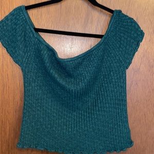 Dark Green Knit Off Shoulder Top